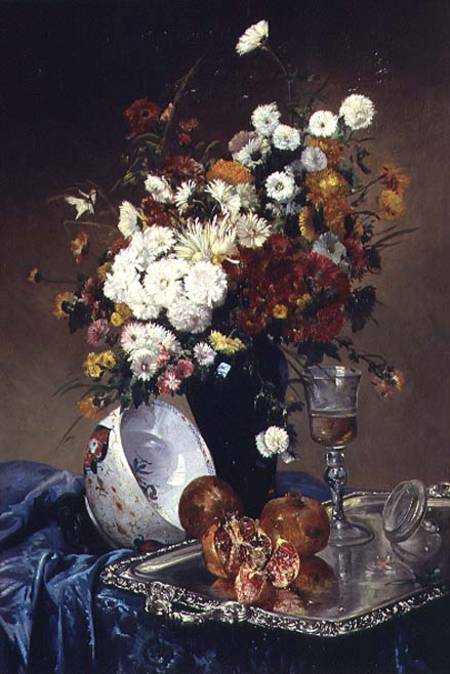 Still Life with Flowers and Pomegranates de Eugene Henri Cauchois