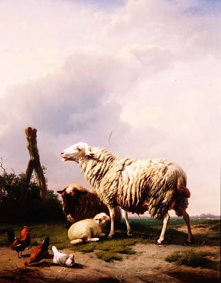 Sheep and Poultry in a Landscape de Eugène Joseph Verboeckhoven