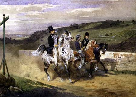Horace Vernet and his Children Riding in the Country de Eugène Louis Lami