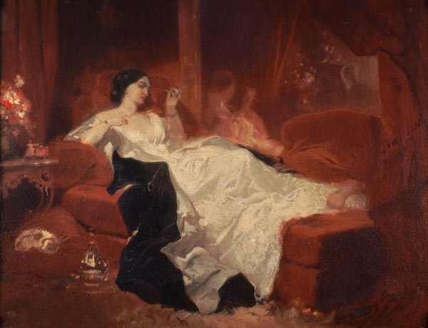 Woman on a red sofa de Eugène Louis Lami