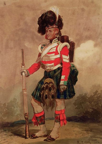 A Soldier of the 79th Highlanders at Chobham Camp in 1853 de Eugene-Louis Lami