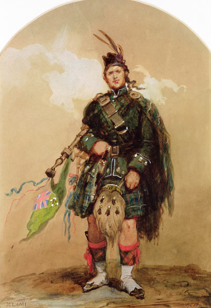 A Piper of the 79th Highlanders at Chobham Camp in 1853 de Eugene-Louis Lami