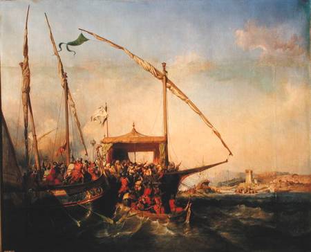 Naval Battle of Imbre in 1346 de Eugene Modeste Edmond Lepoittevin