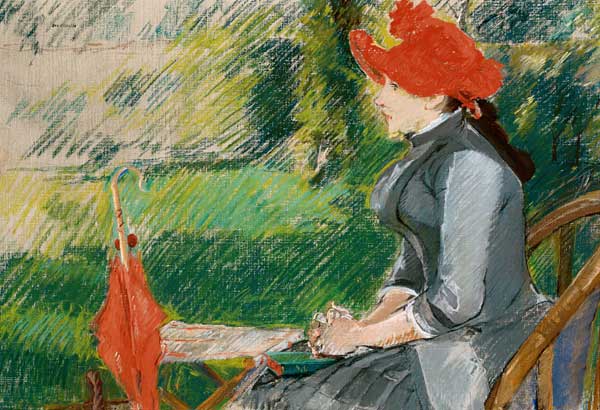 Die Lektüre im Park (Frau mit rotem Hut) de Eva Gonzales