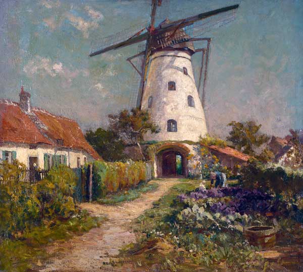Bauerngarten bei einer Windmühle. de Evert Pieters