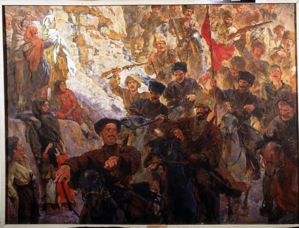 Die rote Partisanen Dagestans (Triptychon, Mittelteil) de Evgeni Evgenievitch Lanceray