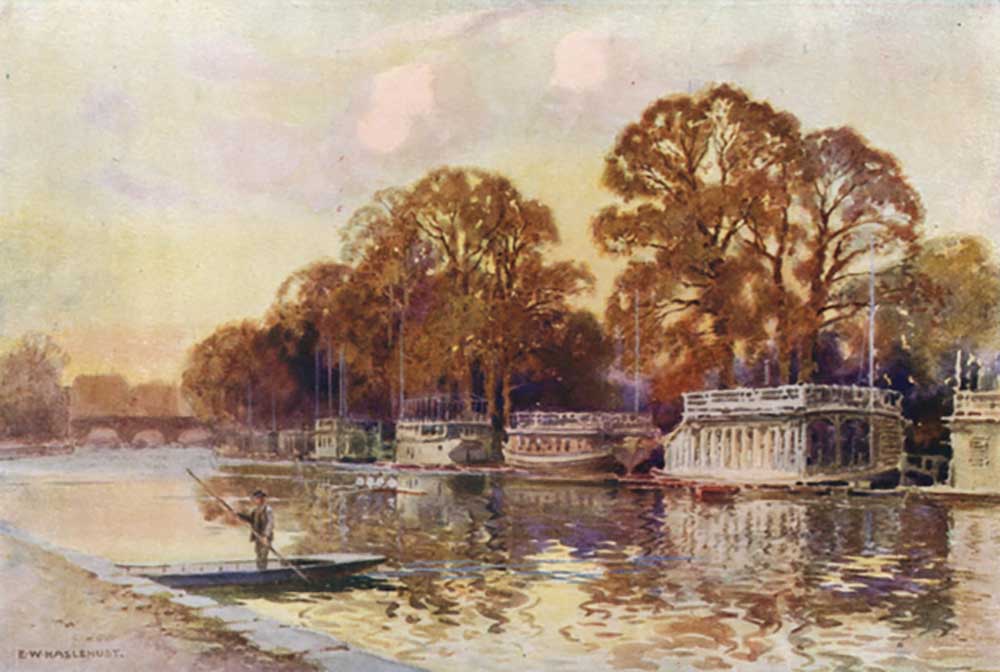 The College Barges and Folly Bridge de E.W. Haslehust