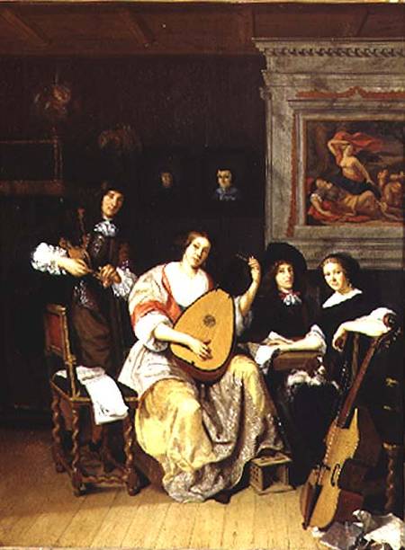 Interior with a group of musicians (panel) de F. Sant-Acker