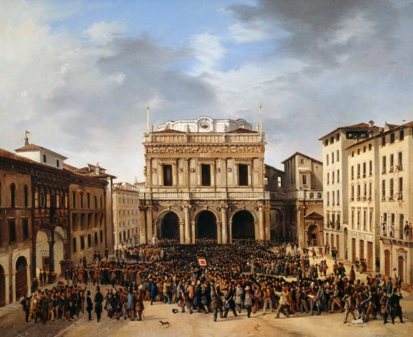 The People of Brescia gathered in the Piazza della Loggia 23rd March 1849 de Faustino Joli
