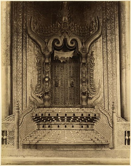The The-ha-thana or the Lions'' throne in the Myei-nan or Main Audience Hall in the palace of Mandal de Felice (Felix) Beato