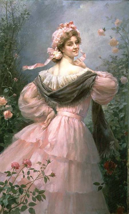 Elegant woman in a rose garden de Felix Hippolyte-Lucas