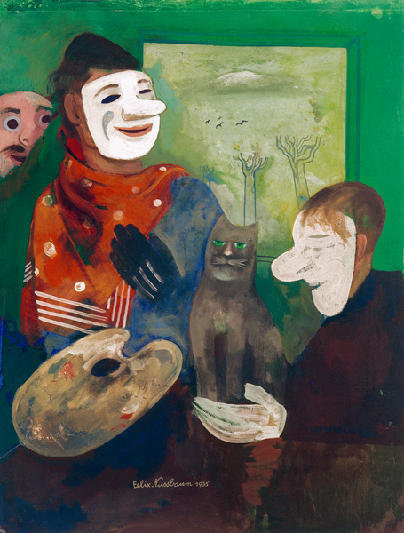 Masks and Cats (Artist with Mask and Cat) de Felix Nussbaum