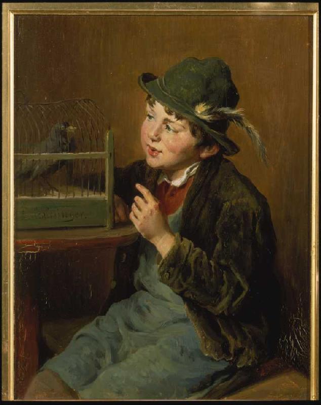 Country lad with bird cage de Felix Schlesinger