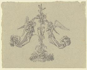 Dekorativer Buchschmuck (zwei Engel mit Lilie)