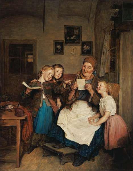 Grandmother with three granddaughters de Ferdinand Georg Waldmüller