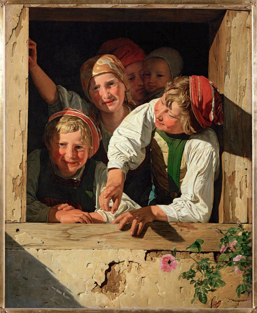 Kinder im Fenster de Ferdinand Georg Waldmüller