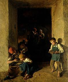 Children get her breakfast. de Ferdinand Georg Waldmüller