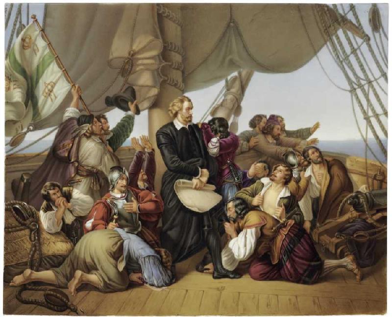 Christopher Kolumbus auf seinem Schiff. de Ferdinand Hodler