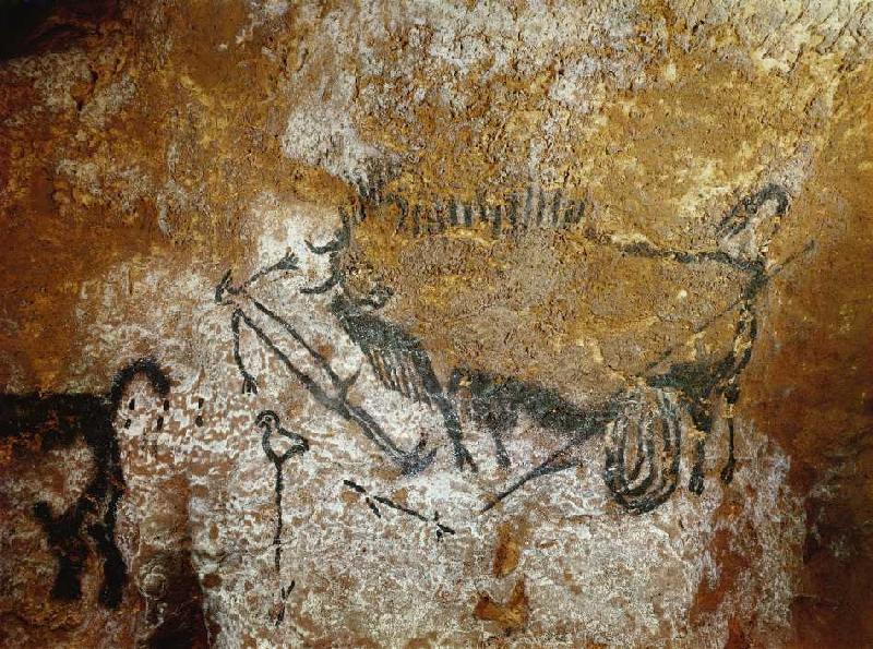 Höhle von Lascaux 17000 v. Chr. Verwundeter Bison (Länge 110 cm), ausgestreckter Mensch und Stange m de Ferdinand Hodler