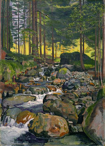 Bosque con arroyo de montaña de Ferdinand Hodler