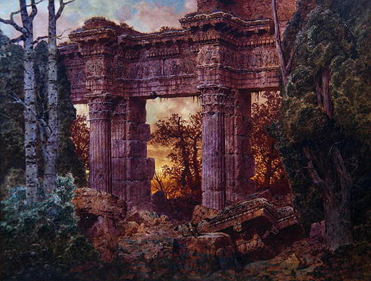 Roman Ruin at Twilight (oil on canvas) de Ferdinand Knab