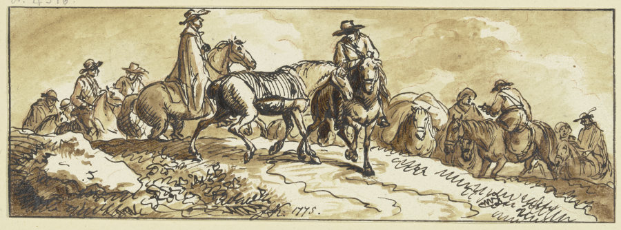 Gruppen von Reitern, einige mit Handpferden de Ferdinand Kobell
