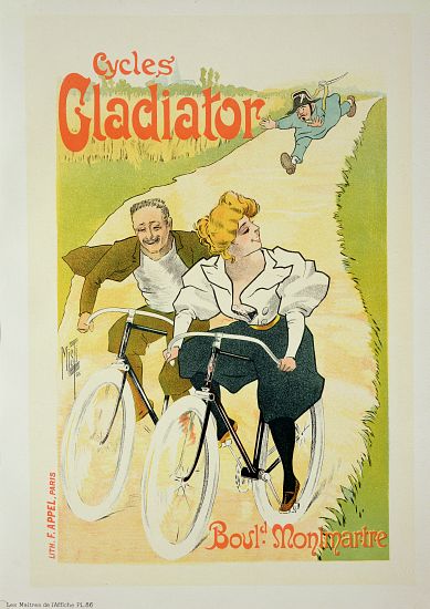 Reproduction of a poster advertising 'Gladiator Cycles', Boulevard Montmartre, Paris de Ferdinand Misti-Mifliez