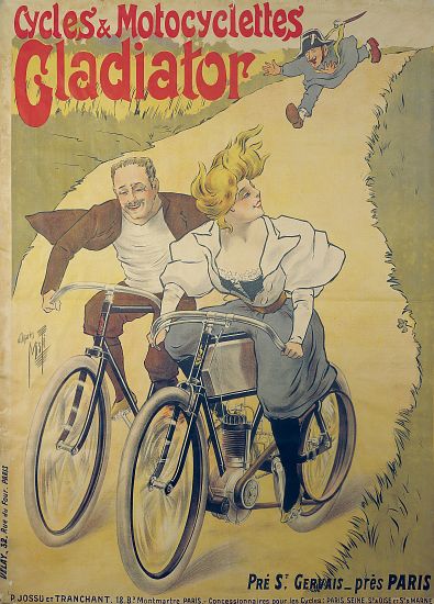 Poster advertising Gladiator bicycles and motorcycles de Ferdinand Misti-Mifliez