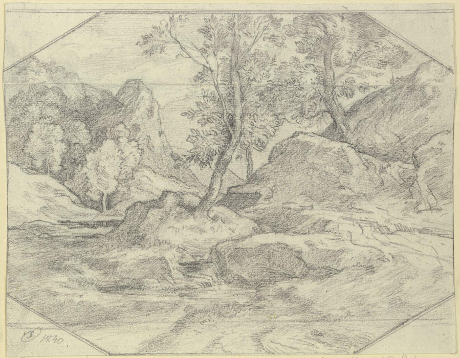 Landschaft mit Bäumen und Felsen de Ferdinand Olivier