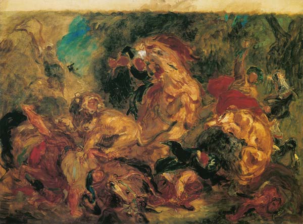 Lion hunting (draftdesign) de Ferdinand Victor Eugène Delacroix