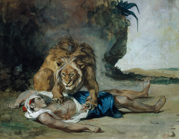 Lion at the corpse of an arab. de Ferdinand Victor Eugène Delacroix