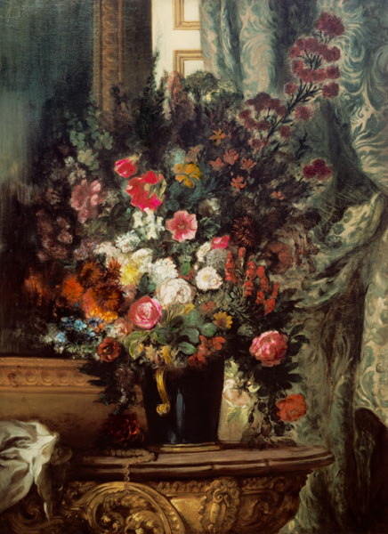 Vase with flowers on a console de Ferdinand Victor Eugène Delacroix