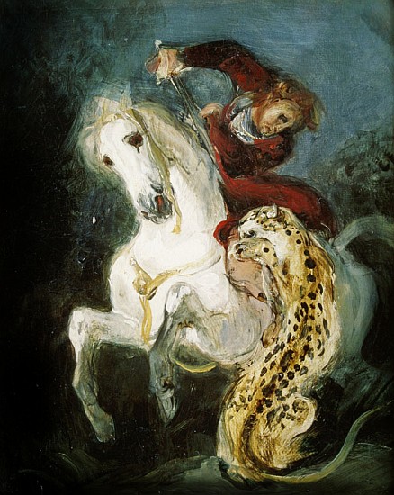 Jaguar Attacking a Horseman, c.1855 de Ferdinand Victor Eugène Delacroix