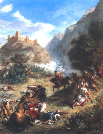 Fight between arabs in the mountains or Arabian ta de Ferdinand Victor Eugène Delacroix