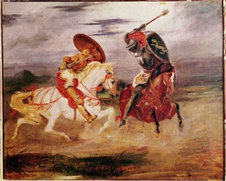 Two Knights Fighting in a Landscape de Ferdinand Victor Eugène Delacroix