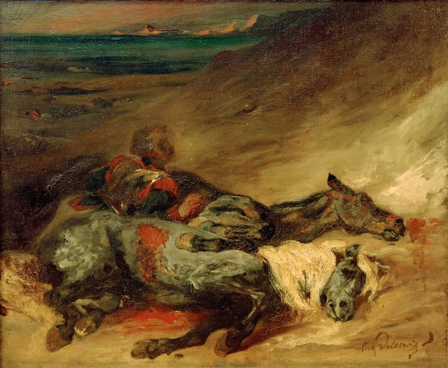 Les deux chevaux morts sur le champ de bataille de Ferdinand Victor Eugène Delacroix