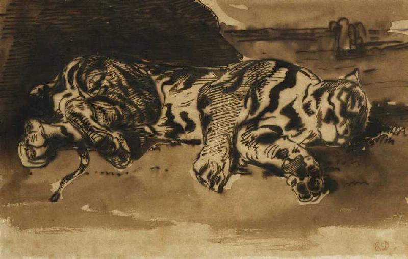 Liegender Tiger (Tigre Couché) de Ferdinand Victor Eugène Delacroix