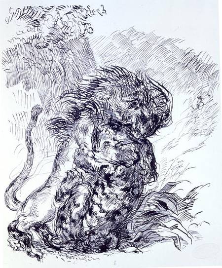 A Lion Savaging a Tiger de Ferdinand Victor Eugène Delacroix