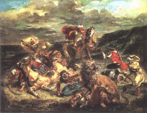 Lion hunting de Ferdinand Victor Eugène Delacroix
