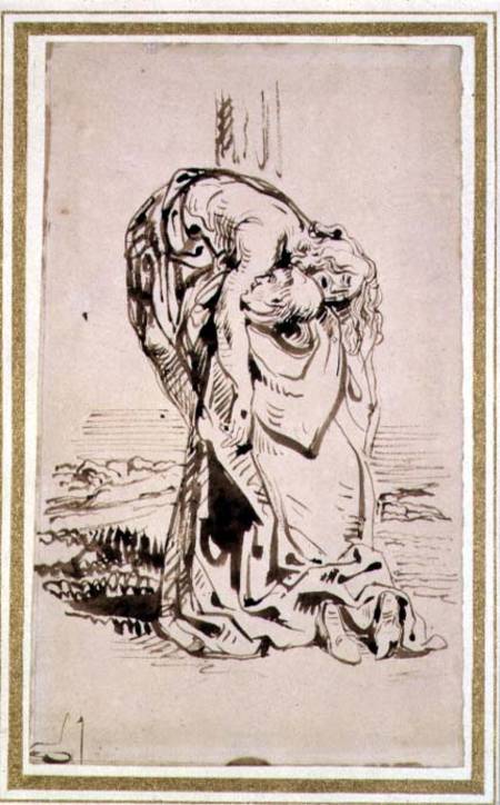 A Monk Bearing Christ (pen & ink on paper) de Ferdinand Victor Eugène Delacroix