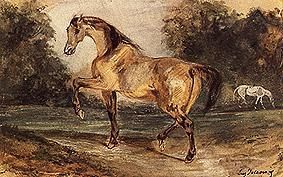 Two horses on a glade de Ferdinand Victor Eugène Delacroix