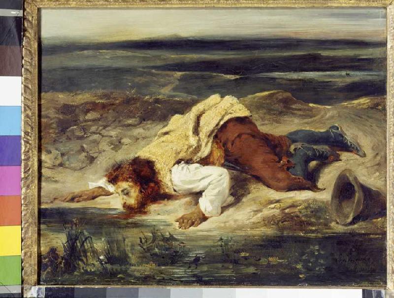 Roman shepherd, drinking at a source. de Ferdinand Victor Eugène Delacroix