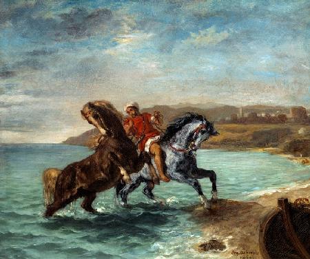 Dos caballos saliendo del mar