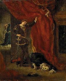 Hamlet in front of the corpse of the Polonius act
