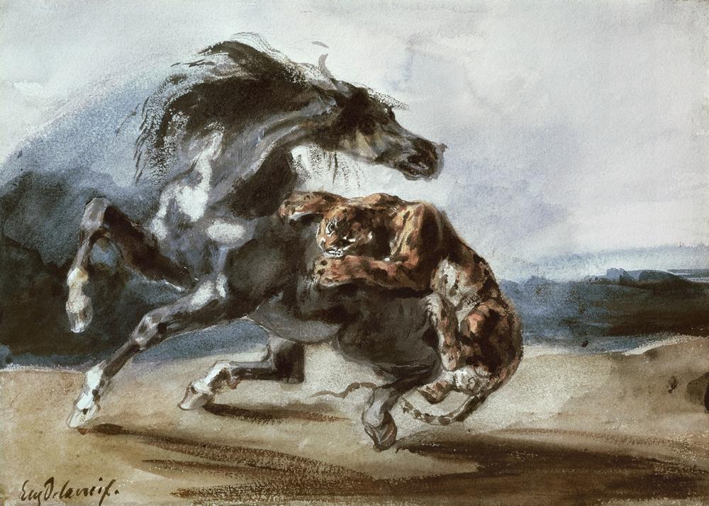 Tiger Attacking a Wild Horse de Ferdinand Victor Eugène Delacroix