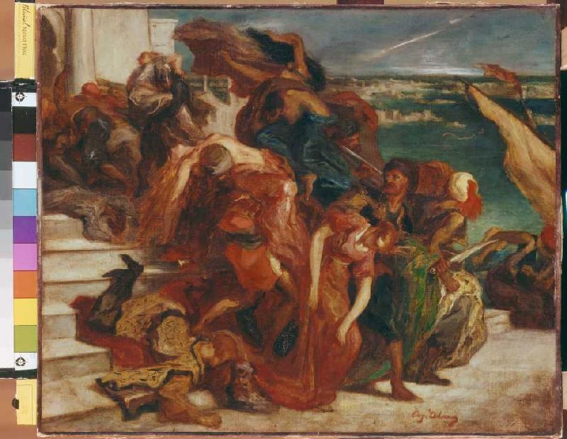 Turkish woman robbery. de Ferdinand Victor Eugène Delacroix