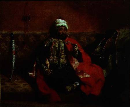 A Turk smoking sitting on a sofa de Ferdinand Victor Eugène Delacroix