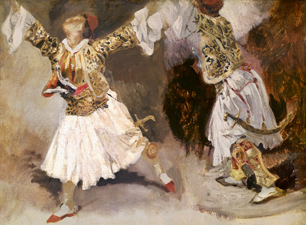 Two Greek Soldiers Dancing (Study of Soliote Dress) de Ferdinand Victor Eugène Delacroix