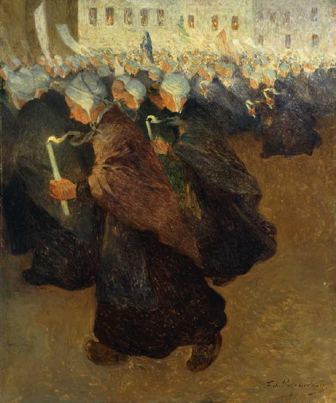 Bretonische Prozession bei Kerzenschein de Fernand Loyen du Puigaudeau