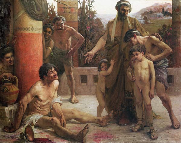 A Spartan points out a drunken slave to his sons, 1900 (oil on canvas)  de Fernand Sabbate